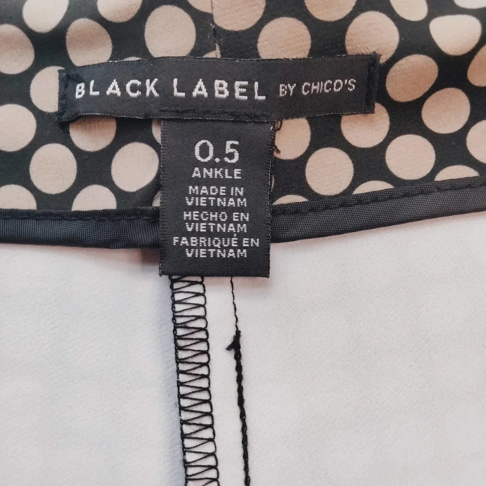 Black Label Chico's Women's Pants Slacks Black Tan Circles Dot Sz 0.5 (S/6) - Picture 8 of 11